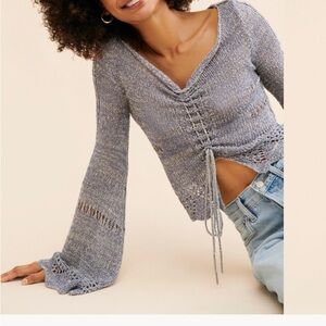 Free People Gray Long Sleeve Top